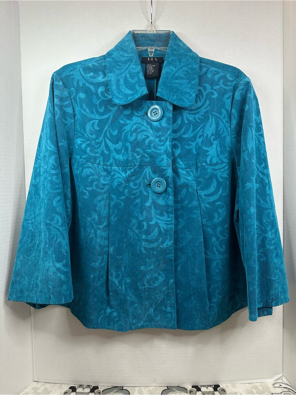 R.Q.T Teal Jacquard Button-Front Blazer, Suede, Teal, size Large, NWOT